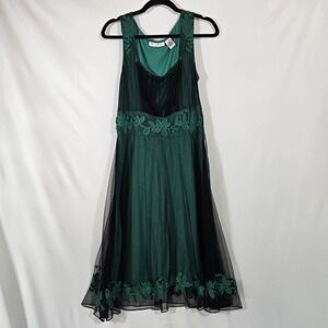 Papillon Los Angeles  Green Mesh-Overlay Sleeveless Dress | Women's Size Medium